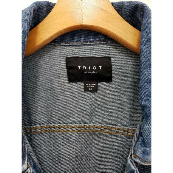 Triot Los Angeles Jean Jacket Faded Denim Blue Button Pockets Collar Mens XL New - Picture 4 of 8